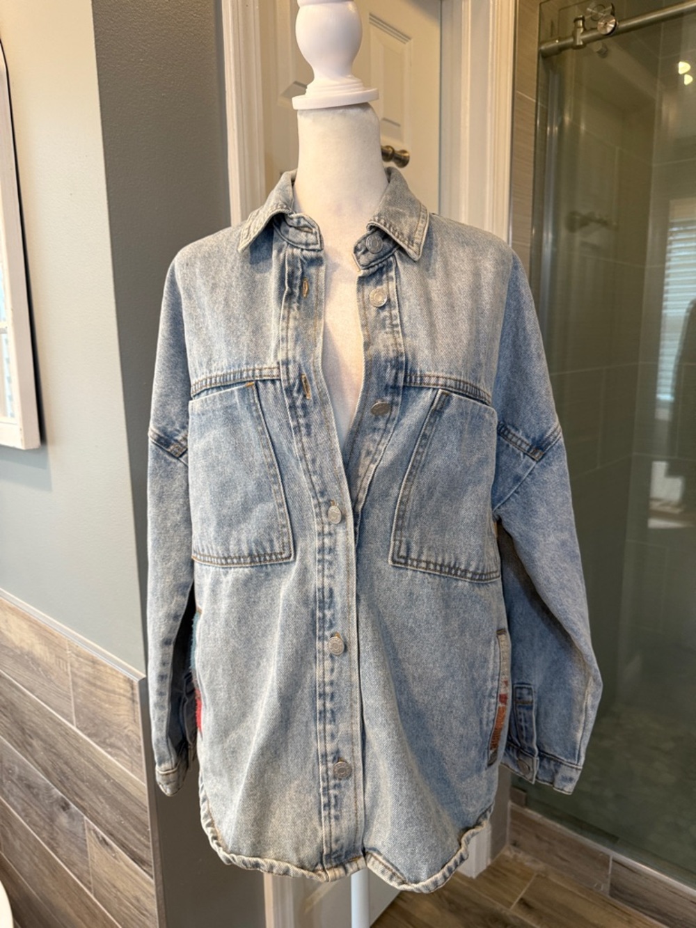 Veveret Aztec Southwestern Boho Button Front Washed Denim Jacket Small - Picture 5 of 9